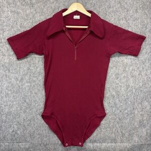 True Vintage Bodysuit Women s Medium 1970s Maroon Red Nylon Stretch Point Collar